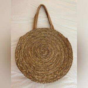 Round Rattan Woven Beach Tote Bag
